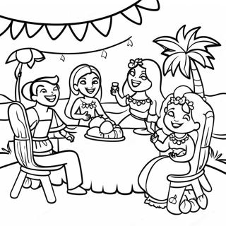 Pagina da colorare della scena della festa Luau | pagina da colorare Luau