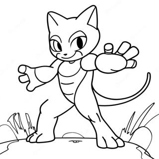 Pagina da Colorare di Mewtwo in Posizione di Battaglia | pagina da colorare Mewtwo