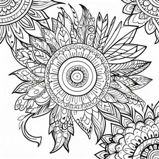 Pagina da Colorare di un Mandala di Piume Colorate | pagina da colorare Piuma