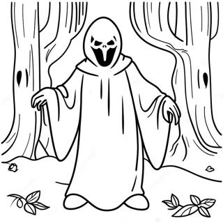 Pagina da Colorare di Ghostface in una Foresta Spettrale | pagina da colorare Fantasma