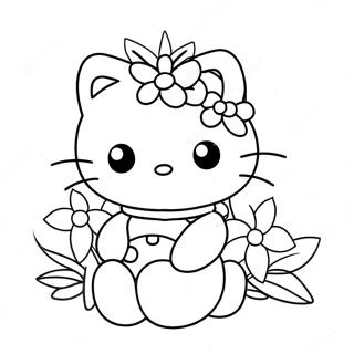 Pagina da Colorare Carina Hello Kitty con Fiori | pagina da colorare Hello Kitty e Dear Daniel
