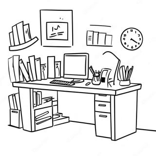 Pagina da colorare di una scrivania divertente in ufficio | pagina da colorare L'Ufficio