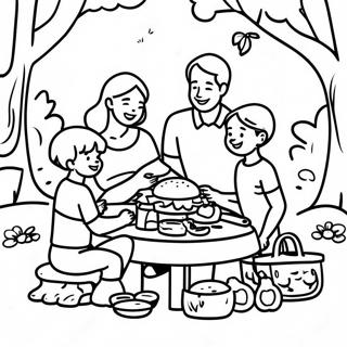 Pagina da colorare di una famiglia felice che gode di un picnic | pagina da colorare Picnic