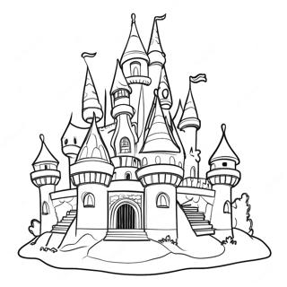 Pagina da colorare 3D di un castello magico | pagina da colorare 3D