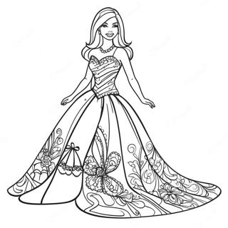 Pagina da Colorare di Barbie in un Vestito Scintillante | pagina da colorare Barbie e Ken