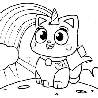 Pagina da Colorare di Unikitty Felice in un Arcobaleno | pagina da colorare Unikitty