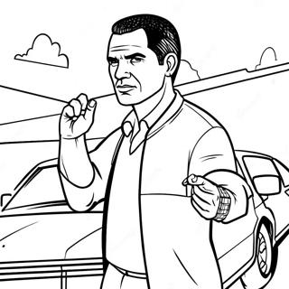 Pagina da Colorare di un Personaggio GTA in Azione | pagina da colorare GTA