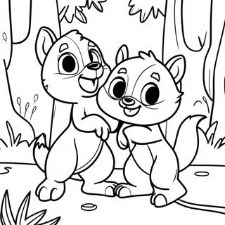 Pagina da Colorare di Chip e Dale che Giocano nel Bosco | pagina da colorare Chip e Dale
