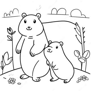 Pagina da colorare della famiglia di capibara carini | pagina da colorare Capibara